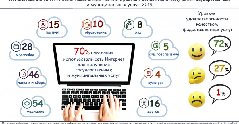 Использование сети Интернет населением Калининградской области для получения государственных и муниципальных услуг, 2019